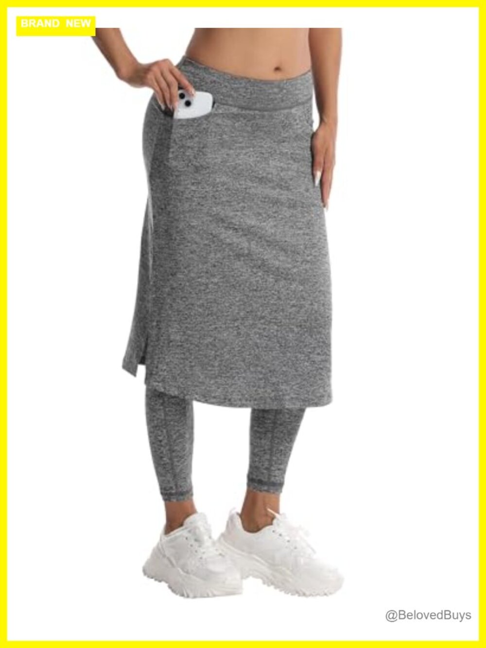 Women's Modest Midi Skort with Attached Leggings Pockets Workout